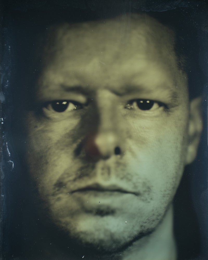 Self-portrait on tintype, 4x5 large format
